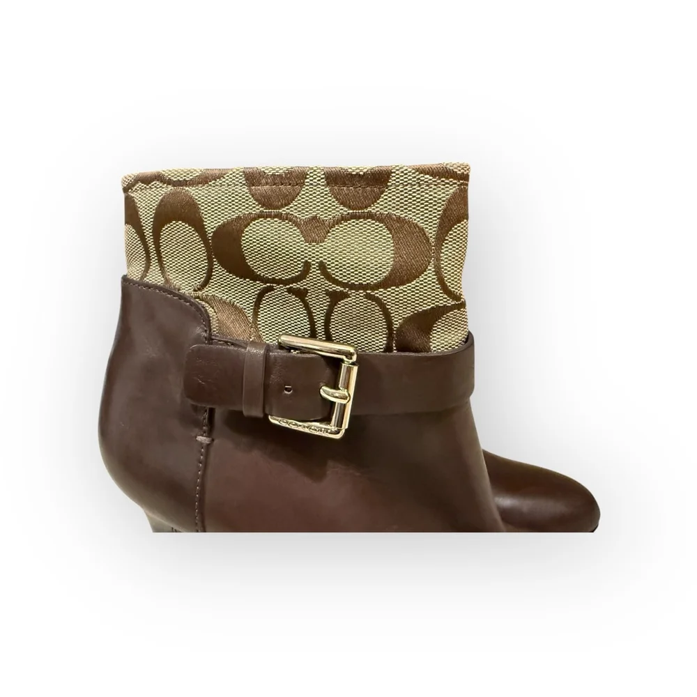 Coach Messina A7765 Brown Leather Signature C Ankle Boots Women’s 7B 4” Heel - Picture 7 of 10